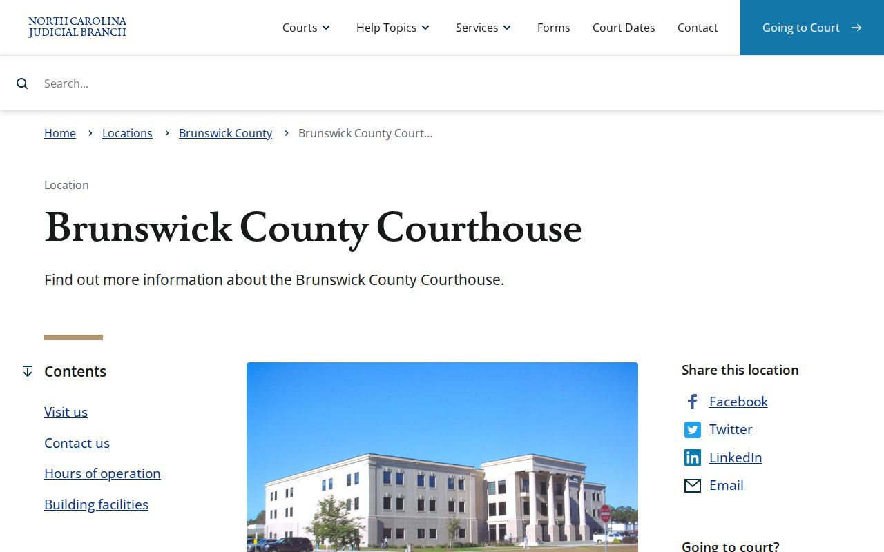 Brunswick County courthouse for criminal case records