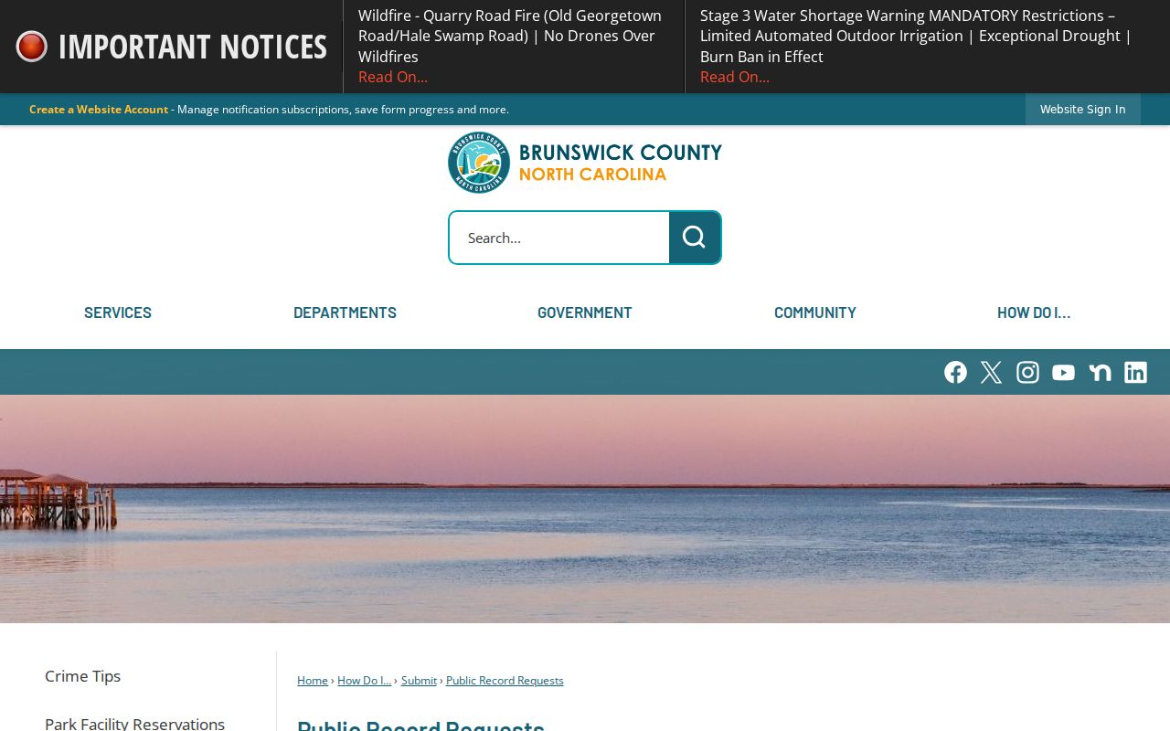 Brunswick County criminal history public record request routing
