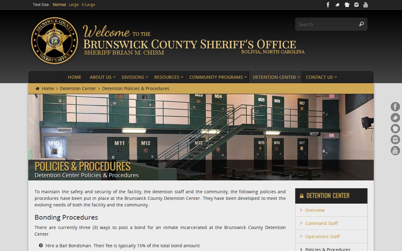 Brunswick County arrest booking and detention policies