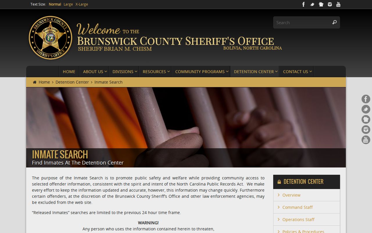 Brunswick County arrest history inmate search