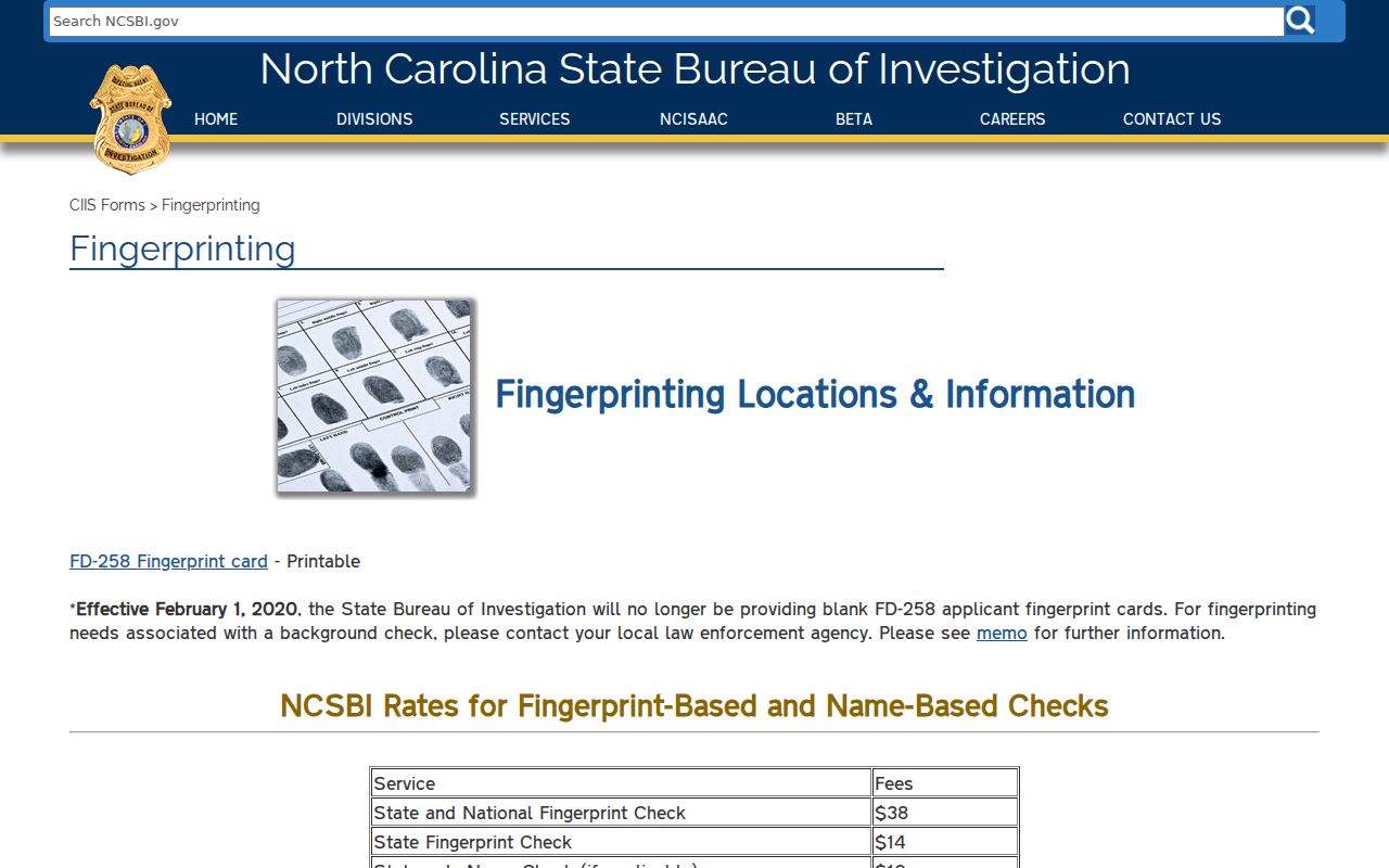 Brunswick County criminal history fingerprint service instructions